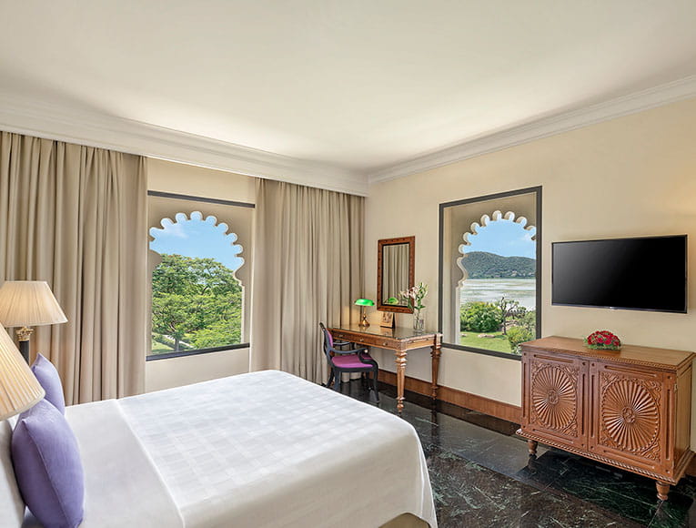 Guest room accommodation at Trident Udaipur, a 5 star hotel in Udaipur offering comfort and convenience for event attendees.