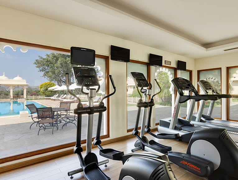 Modern gym facilities at Trident Udaipur, a 5 star hotel in Udaipur with wellness-focused amenities.