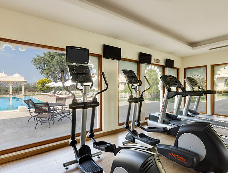 Fully equipped fitness centre at Trident Udaipur, a 5 star hotel in Udaipur supporting wellness routines.